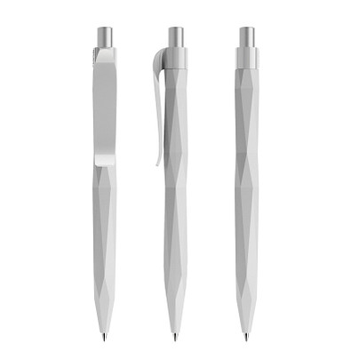 prodir® Druckkugelschreiber QS20 PMP Push, blaue Mine, zementgrau/silber satiniert