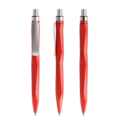 prodir® Druckkugelschreiber QS20 PMS Push, blaue Mine, rot/silber satiniert