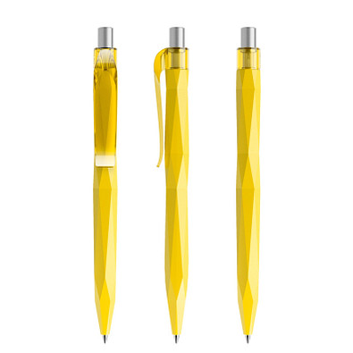 prodir® Druckkugelschreiber QS20 PMT Push, blaue Mine, gelb/silber satiniert