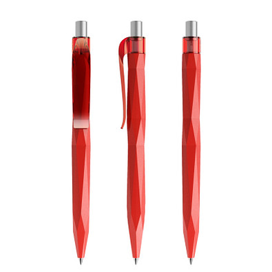 prodir® Druckkugelschreiber QS20 PMT Push, blaue Mine, rot/silber satiniert