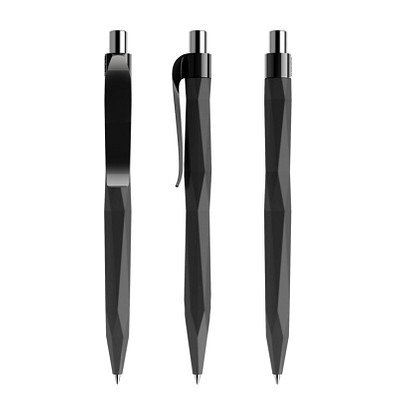 prodir® Druckkugelschreiber QS20 Soft Touch PRP Push, blaue Mine, schwarz/silber poliert