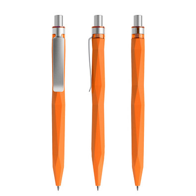prodir® Druckkugelschreiber QS20 Soft Touch PRS Push, blaue Mine, orange/silber satiniert prodir® Druckkugelschreiber QS20 Soft Touch PRS Push, blaue Mine, orange/silber satiniert