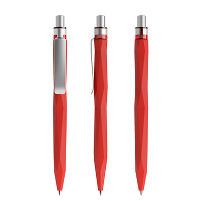 prodir® Druckkugelschreiber QS20 Soft Touch PRS Push, blaue Mine, rot/silber satiniert