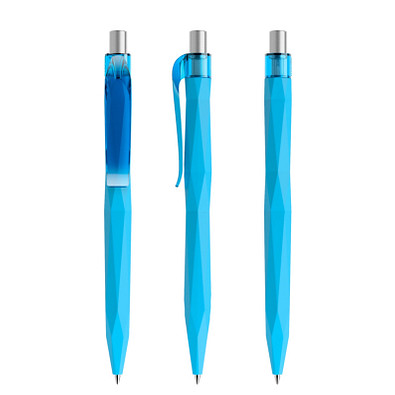 prodir® Druckkugelschreiber QS20 Soft Touch PRT Push, blaue Mine, cyanblau/silber satiniert