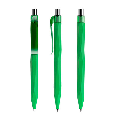 prodir® Druckkugelschreiber QS20 Soft Touch PRT Push, blaue Mine, hellgrün/silber poliert