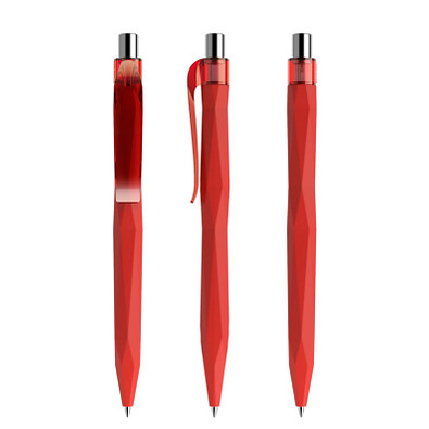 prodir® Druckkugelschreiber QS20 Soft Touch PRT Push, blaue Mine, rot/silber poliert