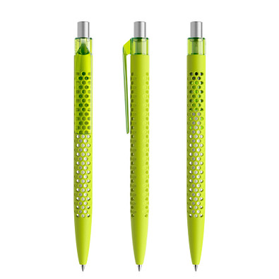 prodir® Druckkugelschreiber QS40 Soft Touch PRT Push, blaue Mine, gelbgrün/silber satiniert