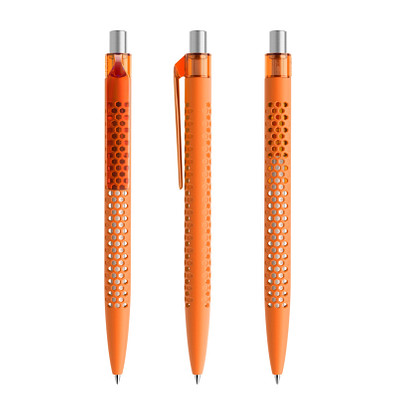 prodir® Druckkugelschreiber QS40 Soft Touch PRT Push, blaue Mine, orange/silber satiniert