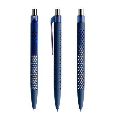 prodir® Druckkugelschreiber QS40 Soft Touch PRT Push, blaue Mine, dunkelblau/silber poliert