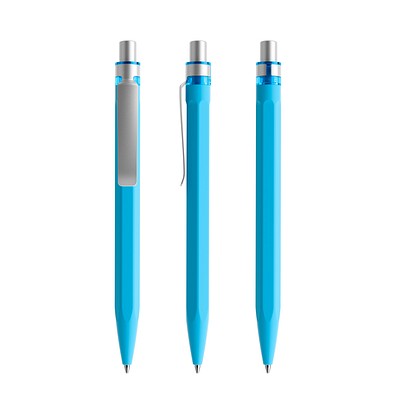 prodir QS50 Soft Touch PRS Push Kugelschreiber, Cyan Blue-Silver satin finish