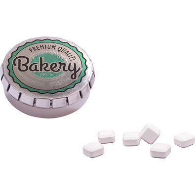 Quick Box Dose, Traubenzucker quadratisch, inkl. Druck, silberne Dose