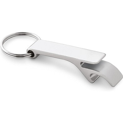 RE-BAITT. Schlüsselanhänger mit Kapselöffner aus recyceltem Aluminium, Satinsilber