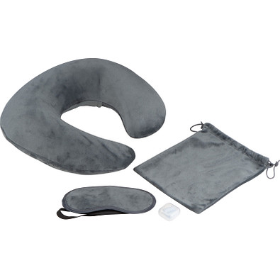 Reiseset Nackenkissen, Schlafbrille, Wäschebeutel, grau Reiseset Nackenkissen, Schlafbrille, Wäschebeutel, grau
