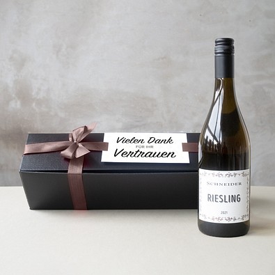 Riesling in edler Geschenkbox, Braune Schleife, inkl. Druck