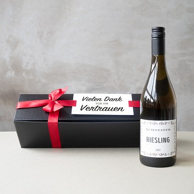 Riesling in edler Geschenkbox, Rote Schleife, inkl. Druck