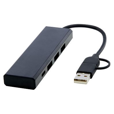 Rise USB 2.0 Hub aus recyceltem RCS Aluminium, schwarz