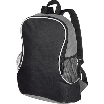 Rucksack mit Seitenfächern aus Polyester, schwarz
