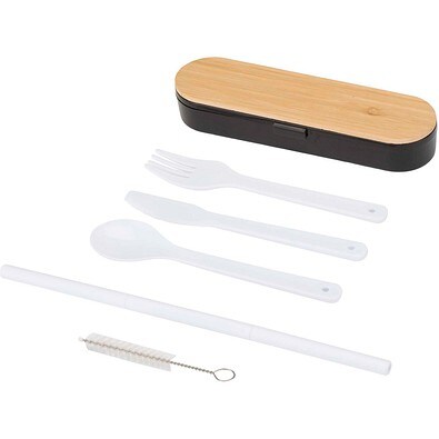 Runa Besteckset mit Bambusdeckel, schwarz