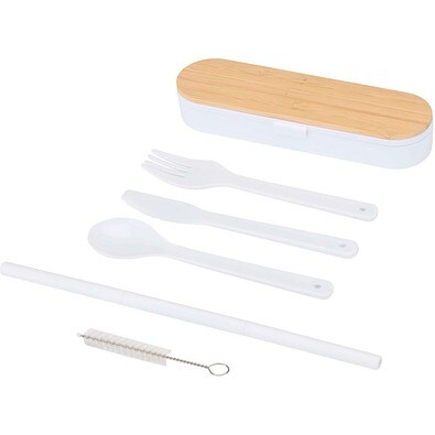 Runa Besteckset mit Bambusdeckel, weiss