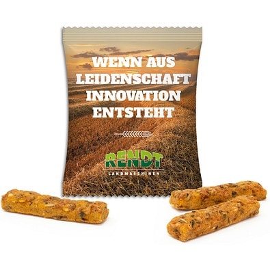 Rustini Vollkorn Sticks im Werbetütchen, 10 g, weiße kompostierbare Folie, inkl. Druck