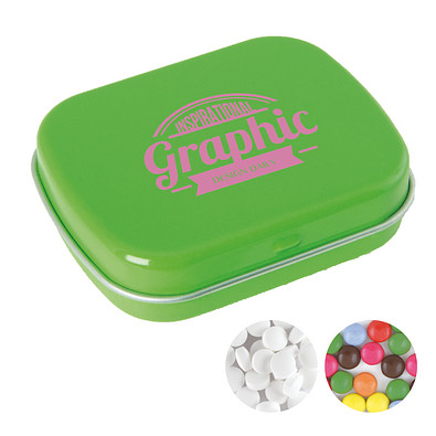 Scharnierblechdose, gefüllt mit 25 g Minties, hellgrün