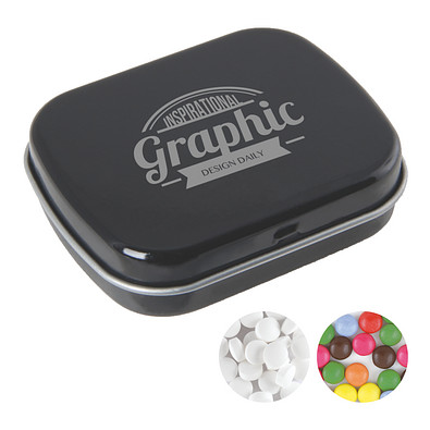 Scharnierblechdose, gefüllt mit 25 g Minties, schwarz