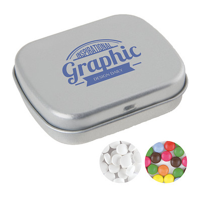 Scharnierblechdose, gefüllt mit 25 g Minties, silber