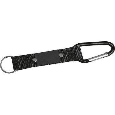 Schlüsselanhänger mit Karabiner und Plättchen aus Metall, schwarz