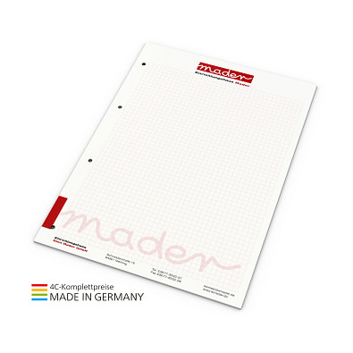 Geiger-Notes Schreibblock green+blue A4, 25 Blatt mit 4-fach Abheftlochung, inkl. Druck