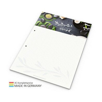 Geiger-Notes Schreibblock green+blue A4, 50 Blatt mit 2-fach Abheftlochung, inkl. Druck
