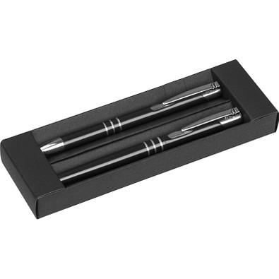 Schreibset bestehend aus einem Kugelschreiber und einem Rollerball, schwarz
