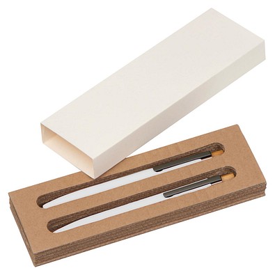 Schreibset mit Kugelschreiber und Druckbleistift aus recyceltem Aluminium , weiß
