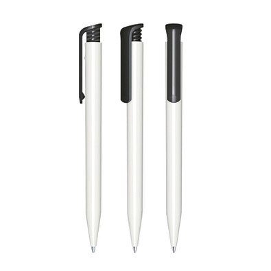 senator® Druckkugelschreiber Super Hit Polished Basic, blaue Mine, weiß,schwarz