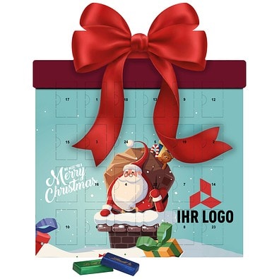 Shape Adventskalender Geschenk, Lindt Schokotäfelchen, Weihnachtsmann im Kamin