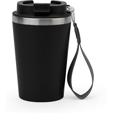 SPITZ. Reisebecher aus Edelstahl (90 % recycelt) und Außenwand aus PP mit matter Oberfläche 440 ml, Schwarz
