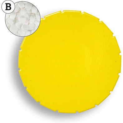 Super Mini Clic Clac Box, 12 g, Pfefferminzpastillen extra stark, PMS Yellow C, ohne Druck