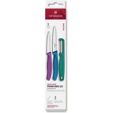 Swiss Classic, Gemüsemesser mit I-Schäler, 3tlg, grün/violett/blau
