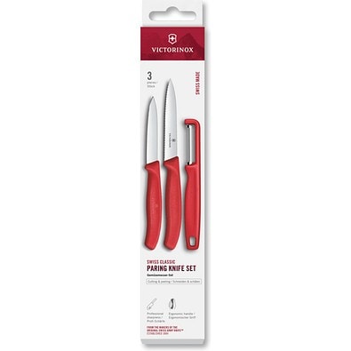 Swiss Classic, Gemüsemesser mit I-Schäler, 3tlg, rot