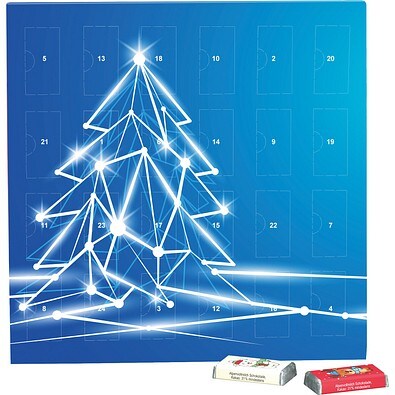 Täfelchen Adventskalender, Alpenmilch-Schokotäfelchen, LED Tanne
