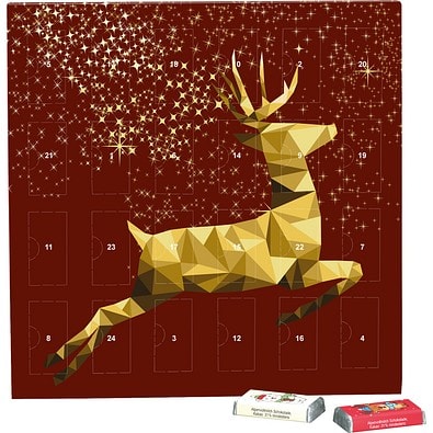 Täfelchen Adventskalender, Alpenmilch-Schokotäfelchen, Rentier, Gold