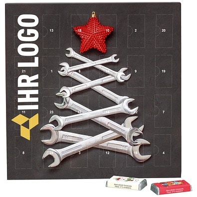 Täfelchen Adventskalender, share Schokotäfelchen, Schraubenschlüssel-Tanne