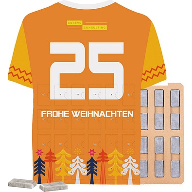 Täfelchen Adventskalender Trikot ECO, Napolitain in Pergaminpapier, inkl. Druck