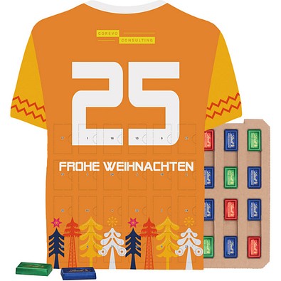 Täfelchen Adventskalender Trikot ECO, Papierblister, Lindt Schokotäfelchen, inkl. Druck