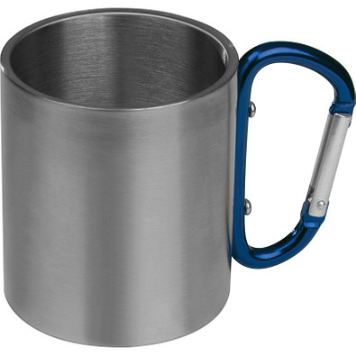 Tasse aus Metall mit Karabinerhaken, blau