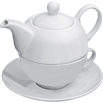 Teekanne (400 ml) mit einer Tasse (200 ml) und Untersetzer, weiss