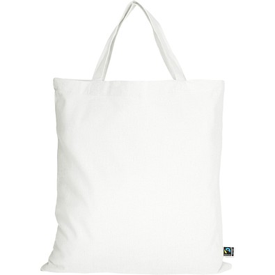 Fairtrade Baumwolltasche mit kurzen Henkeln, weiß