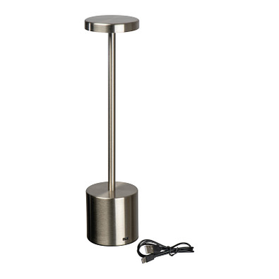 Tischlampe aus Edelstahl mit Akku , grau