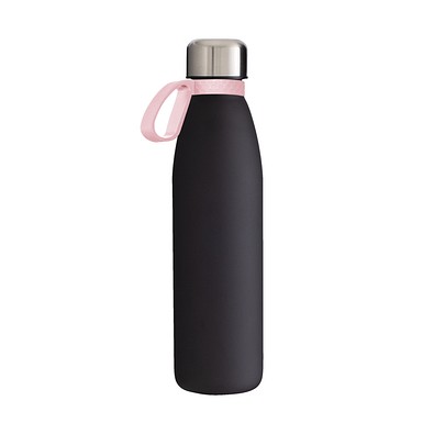 Trinkflasche RETUMBLER-myTOULON GLASS, schwarz, Ring rosa