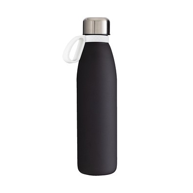 Trinkflasche RETUMBLER-myTOULON GLASS, schwarz, Ring weiß