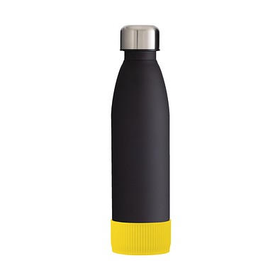 Trinkflasche RETUMBLER-myTOULON GLASS, schwarz, Sleeve gelb